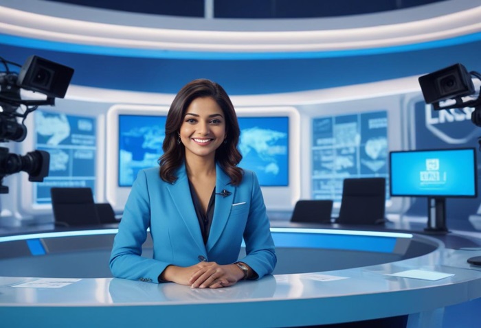 pikaso texttoimage 35mm film photography An Indian female news anchor